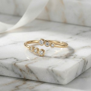 0.15CTW 10k Gold Plated Round Bezel <b>Open</b> Cluster Setting Lab Grown Diamonds for Certified Minimalist <b>Ring</b> - Product Image 1