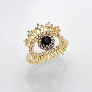 Anillo de Plata de Ley 925 al por Mayor, Chapado en Oro Amarillo, con Ónix Negro y Circonita Cúbica, Diseño de Ojo Turco, Joyas Memoria - Product Image 1