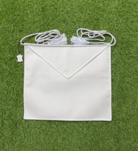 <b>White</b> Leather Square Masonic <b>Apron</b> with Adjustable Cord Tassels | Embroidered Lace Customized Satin Ceremonial Regalia - Product Image 5