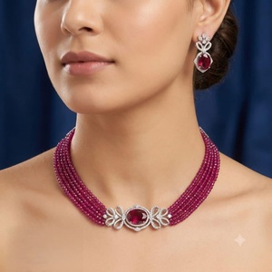 Conjunto de Collar y Pendientes con Circonitas Clásicas, Diseño de Flor Chapado en Oro para Mujer, Joyería de Boda - Product Image 1