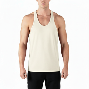 เสื้อกล้ามกีฬาผู้ชาย น้ำหนักเบา สำหรับฝึกซ้อม รับผลิตแบบ OEM เสื้อกล้ามคอกลมถักสีพื้นสำหรับผู้ชาย - Product Image 1