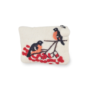 Portefeuille pour femme en feutre de laine de mouton de haute qualité fabriqué à la main au Népal, motif d'oiseaux en couple, fermeture éclair, portable, unique, tissage plat, article cadeau - Product Image 6
