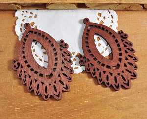 <b>Wooden</b> Earrings <b>Laser</b> <b>Cut</b> Intricate Design Brown Teardrop Shape Decorative Craft Supplies - Product Image 3