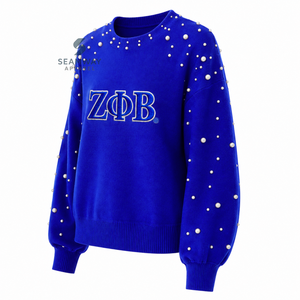 เสื้อสเวตเชิ้ตผ้าฝ้ายปักลายตัวอักษรกรีกประดับมุกสำหรับผู้หญิง Zeta Phi Beta คอกลม แขนยาว สไตล์ลำลอง - Product Image 3