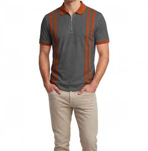 Polo à col zippé pour homme, manches courtes, color block, rayures contrastées, haut de sport personnalisé - Product Image 2