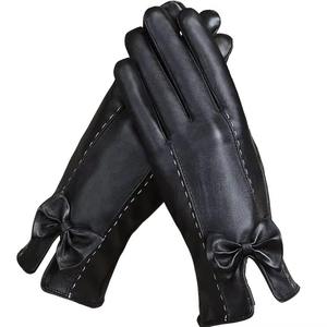 Red Leather Wrist Length <b>Gloves</b> Plain Style Unlined Winter Casual Daily Use - Product Image 1