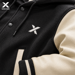 Veste universitaire à capuche pour homme X Sports City, en molleton de coton et polyester, couleur unie, boutonnée, coupe classique, vêtements décontractés d'automne, OEM - Product Image 4