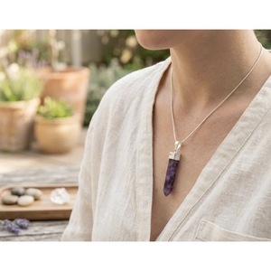 Colgante de cristal de amatista hecho a mano, collares de cristal natural al por mayor de la India - Product Image 3
