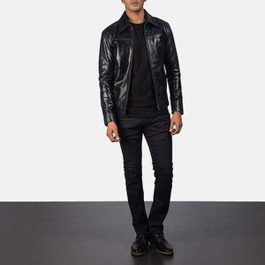 2026 Customized Black Genuine Cow Leather Hooded Rider Jacket for <b>Men</b> Autumn Bomber with Stand Collar and Front Logo - Product Image 5