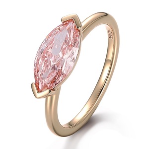 Anillo minimalista personalizado de 1-10 quilates con diamante rosa de corte marquesa, certificado IGI, cultivado en laboratorio, en oro macizo de 18K o 14K, para compromiso, boda, joyería para mujer. - Product Image 1