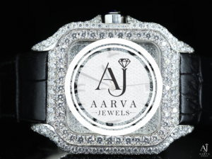 AARVA JEWELS นาฬิกาข้อมือผู้หญิงหรูหราประดับเพชรทรงกลมแบบอะนาล็อกควอตซ์ตัวเรือนสแตนเลสสายหนังหน้าปัด 38 มม. - Product Image 4