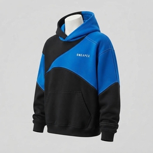 <b>Mens</b> <b>Black</b> Blue Solid 100% Cotton <b>Fleece</b> Hoodie Custom Logo Streetwear Pullover Casual Winter Hooded Top - Product Image 1