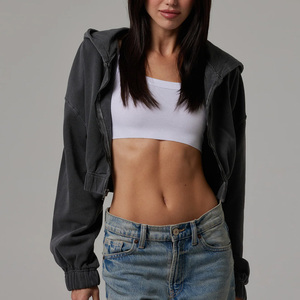 Custom Womens Cropped <b>Hoodies</b> <b>Oversized</b> Pullover Sweatshirt Tops With Logo Printing Embroidery Private Label OEM ODM Wholesale - Product Image 3