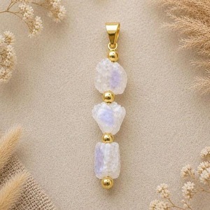 จี้หินมูนสโตนดิบสามเม็ด |   จี้สร้อยคอคริสตัลโบโฮทำมือ - Product Image 3