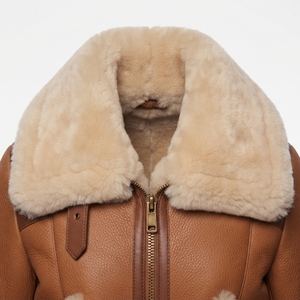 Men's Brown <b>Suede</b> <b>Bomber</b> <b>Jacket</b> With Fur Lining Zipper Closure Winter Moto Style Short Length Thick Genuine Leather Coat - Product Image 4