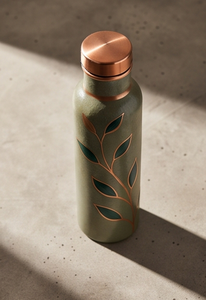 Premium Ayurvedic Enamel Painted <b>Copper</b> <b>Water</b> <b>Bottle</b> Artistic Leafy Branch Design Leakproof Metal Sports <b>Bottle</b> Manufacturer - Product Image 2