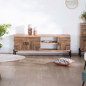 Meuble TV style Vandana Silver Detail en bois d'acacia massif avec pieds en métal Geonidum 160cm, 3 portes et 2 niches - Product Image 4