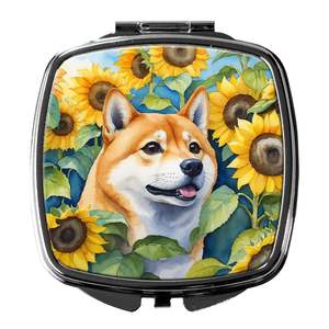 Shiba Inu girasoles compacto plegable de mano de viaje espejo de maquillaje bolsillo regalo decorativo para mujeres y niñas - Product Image 1