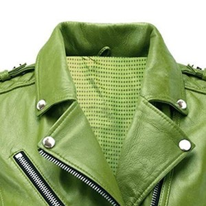 Chaqueta de Motociclista de Cuero Verde para Hombre, Corte Ajustado, Cierre de Cremallera, Cuello Camisero, Manga Regular, Resistente al Viento, Estilo Otoñal - Product Image 5