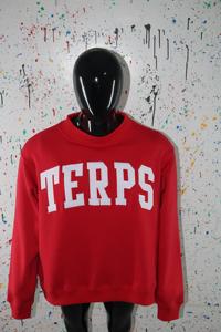 Terps Red <b>Mock</b> <b>Neck</b> Sweatshirt 100% Cotton White Applique Embroidery wide <b>neck</b> Sweatshirt Finer Threads - Product Image 2