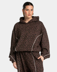 Conjunto Deportivo de 2 Piezas para Mujer, con Capucha, Estampado de Leopardo Marrón, Informal, de Felpa 100% Algodón de Primera Calidad, Transpirable y Ecológico - Product Image 2