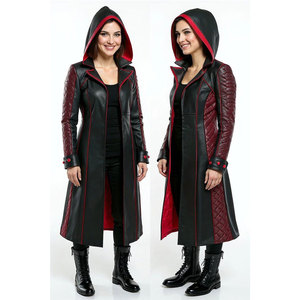 Gabardina de Cuero Gótica Bicolor Negra y Roja para Mujer con Capucha, Larga, Acolchada, Estilo Steampunk, Gran Venta - Product Image 1
