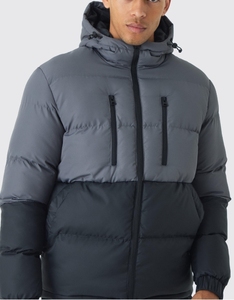 Men's Hooded Color Blocking Puffer Jacket <b>Winter</b> Warm <b>Thick</b> Polyester Windproof Casual Zipper Front <b>Coat</b> for Men <b>Winter</b> Wear - Product Image 2