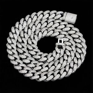 HIP HOP Fashion Sterling Silver 2 Row Moissanite Cuban <b>Chain</b> Necklace with Box Clasp - Bold <b>Chain</b>, Luxury <b>Iced</b> <b>Out</b> Design - Product Image 1