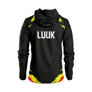 Chaqueta cortavientos con capucha y cremallera, estampada por toda la prenda, para fabricantes de ropa deportiva personalizada para correr, entrenar y equipos. - Product Image 2