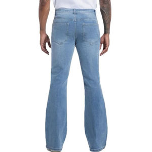 Pantalones vaqueros de mezclilla ajustados de la mejor calidad para hombre, con corte acampanado, elásticos y personalizables, con efecto desgastado por el sol. - Product Image 5