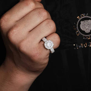 Cut Diamond Engagement <b>Ring</b> 18k Sterling Silver Halo Filled IGI Certified Luxury Hip Hop Unisex Jewelry <b>for</b> Anniversary <b>Promise</b> - Product Image 1