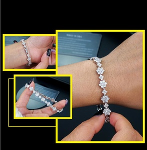 Pulseras de Diamantes Plateadas en Rodio de Lujo para Mujer, Corte Brillante Redondo, Diamantes Sintéticos Cultivados en Laboratorio, Joyería de Boda - Product Image 2