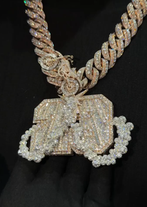 Diamante Cultivado en Laboratorio, Plata de Ley 925, Letra Geométrica en Bloque, Joyería de Lujo para Hombre, Estilo Hip Hop, Moda Urbana Atrevida, Estilo Premium - Product Image 3