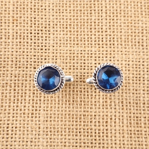 Ensemble de boutons de manchette élégants et tendance en topaze bleue de Londres, faits à la main en Inde, sertis dans de l'argent sterling 925, bijoux pour femmes - Product Image 2