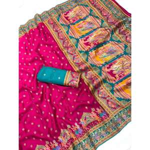 ผ้าไหมวิสโคสแท้ลายพิมพ์สีชมพูแบบดั้งเดิมจากดาร์บาเรีย พร้อมผ้าคลุมไหล่สุดหรู - Product Image 2