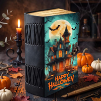 Carnet en cuir pour Halloween, Livre des Ombres pour Maison Hantée, Grimoire à bords festonnés avec fermoir en laiton, Journal macabre