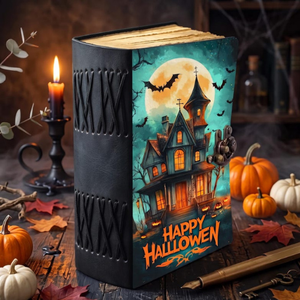 Carnet en cuir pour Halloween, Livre des Ombres pour Maison Hantée, Grimoire à bords festonnés avec fermoir en laiton, Journal macabre - Product Image 4