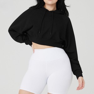Women's Cropped Hoodie Classic Pullover Sweatshirt with Soft Cotton Blend Fabric Ribbed Trim for Casual Daily Wear - Product Image 5
