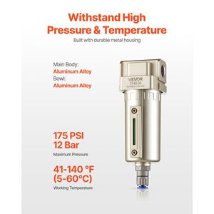 Filtro Separatore Acqua per Compressore d'Aria 1/2'' NPT, 5 m, Elemento Filtrante in Ottone con Scarico Automatico, Ricambi per Compressori Industriali - Product Image 3