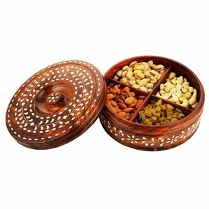 Boîte de service en bois divisée avec incrustation florale et 4 compartiments – Plat de service haut de gamme pour la cuisine et la table – Vente en gros - Product Image 6