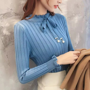 เสื้อสเวตเตอร์ลำลองทรงเข้ารูปสำหรับผู้หญิง คอทรงโอ แขนยาว ถักนิตติ้ง สวมใส่สบาย ระบายอากาศได้ดี สีพื้น เหมาะสำหรับฤดูใบไม้ร่วงและฤดูหนาว - Product Image 5