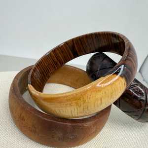 Elegant Handmade <b>Wooden</b> Bracelet Set Featuring Chunky Thin <b>Wooden</b> Bangles Hand Polished Embellishment Contempora Craft Emporium - Product Image 4