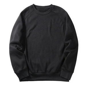 Men's <b>Black</b> Raglan Sleeve Crew Neck <b>Sweatshirt</b> Regular Fit Solid Color Casual Pullover French Terry Knitted Autumn Wear - Product Image 1