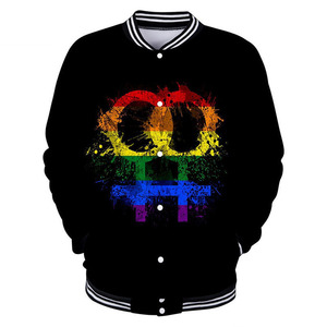 Chaqueta Varsity para Hombre, Chaqueta Varsity Negra con Estampado 3D de Arcoíris, Cuello Camisero, Ropa Casual de Primavera, Exterior de Poliéster - Product Image 6