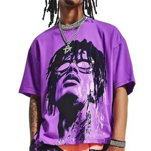 T-shirt <span class=keywords><strong>Homme</strong></span> Oversize Violet à Manches Courtes Col Rond avec Imprimé Photo Dreads, Style Urbain, Tissu Jersey, Sérigraphie - Product Image 4