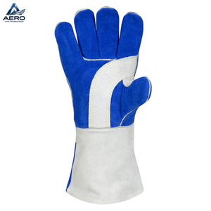 For Wholesale Rate Heavy Duty Split Heat Resistant Safety Work Gear Premium Quality Blue Color Full Finger Welding <b>Gloves</b> - Product Image 4