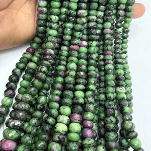 Perles Rondelles en Zoisite Rubis Naturel 8mm, Fil de 16 Pouces, Vert Rose, pour Fabrication de Bijoux, Fournisseur en Gros - Product Image 1