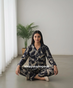 Conjunto de Pijama de Algodón Puro con Estampado Artesanal, Elegante y Lujoso, Hecho a Mano, con Estampado Tradicional de Guepardo, Ropa de Dormir para Mujer - Product Image 5