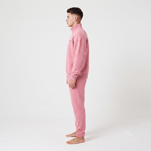 Ensemble de survêtement sportif décontracté en coton tricoté surdimensionné pour homme avec sweat à capuche demi-zip personnalisé - Product Image 3