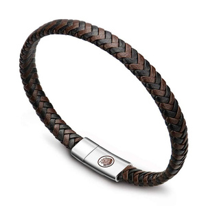 Men's and Women's Stainless Steel Magnetic Cross <b>Leather</b> Bracelet Fashion String Accessory Charm Bangle - Product Image 1